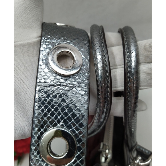 MICHAEL KORS Mercer Metallic Gray Leather Snakeskin Embossed Crossbody Bag - Picture 8 of 16